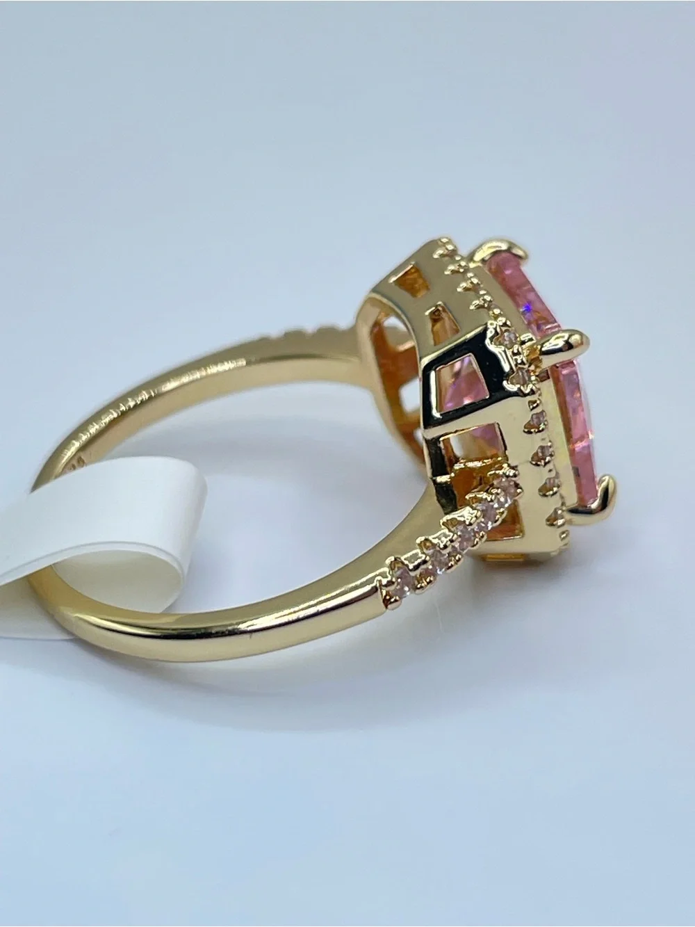 Swarovski Crystal Elements Pink Princess Cut Halo Art Deco Statement Ring Size 9